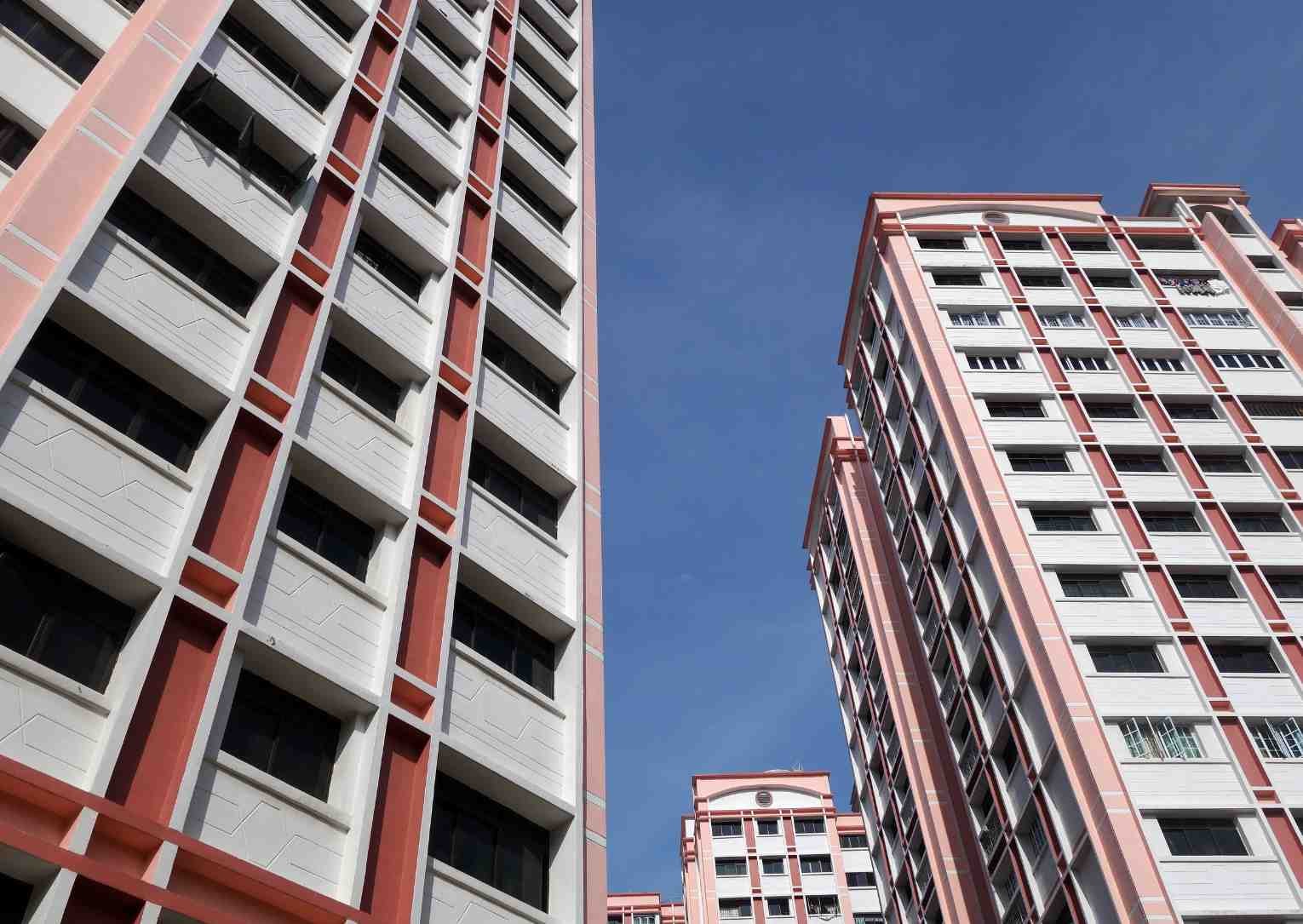 HDB flats in singapore. dark red and white colour