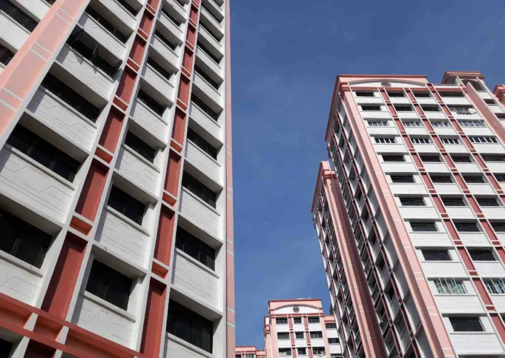 HDB flats in singapore. dark red and white colour